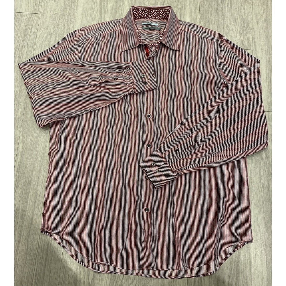 Johnston Murphy Mens L/S Geometric Tailored Fit Red Dress Shirt Size Large L EUC